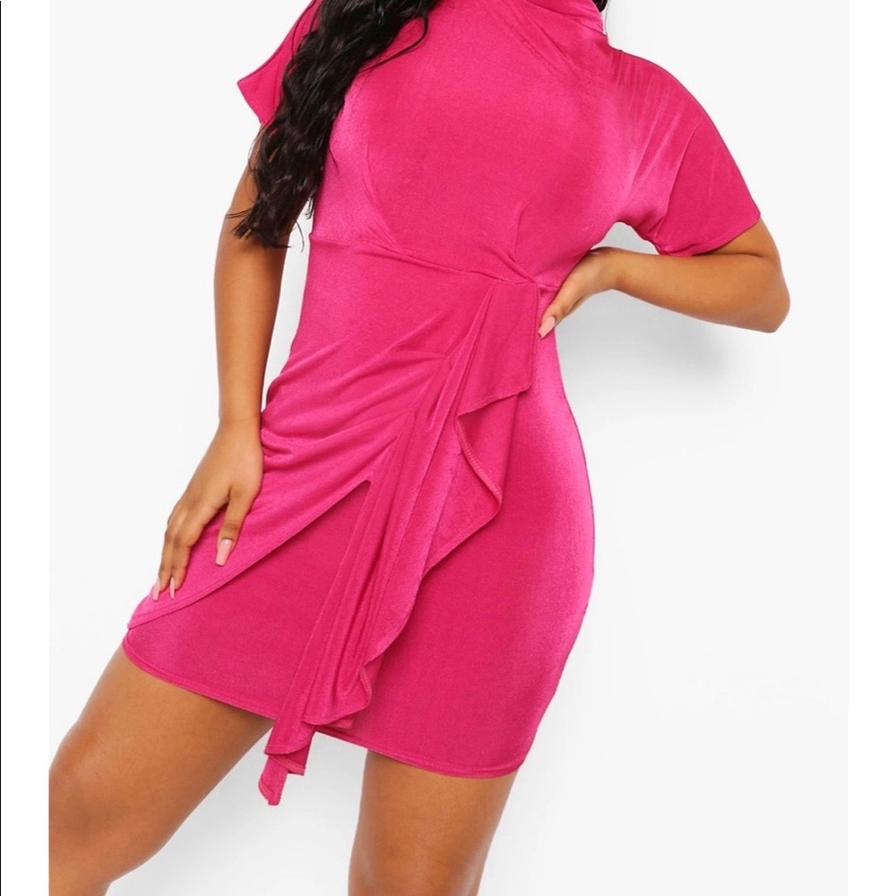 High neck wrap mini dress